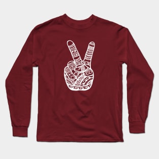 Boho Polynesian Tattoo Peace Sign Hand - White Long Sleeve T-Shirt